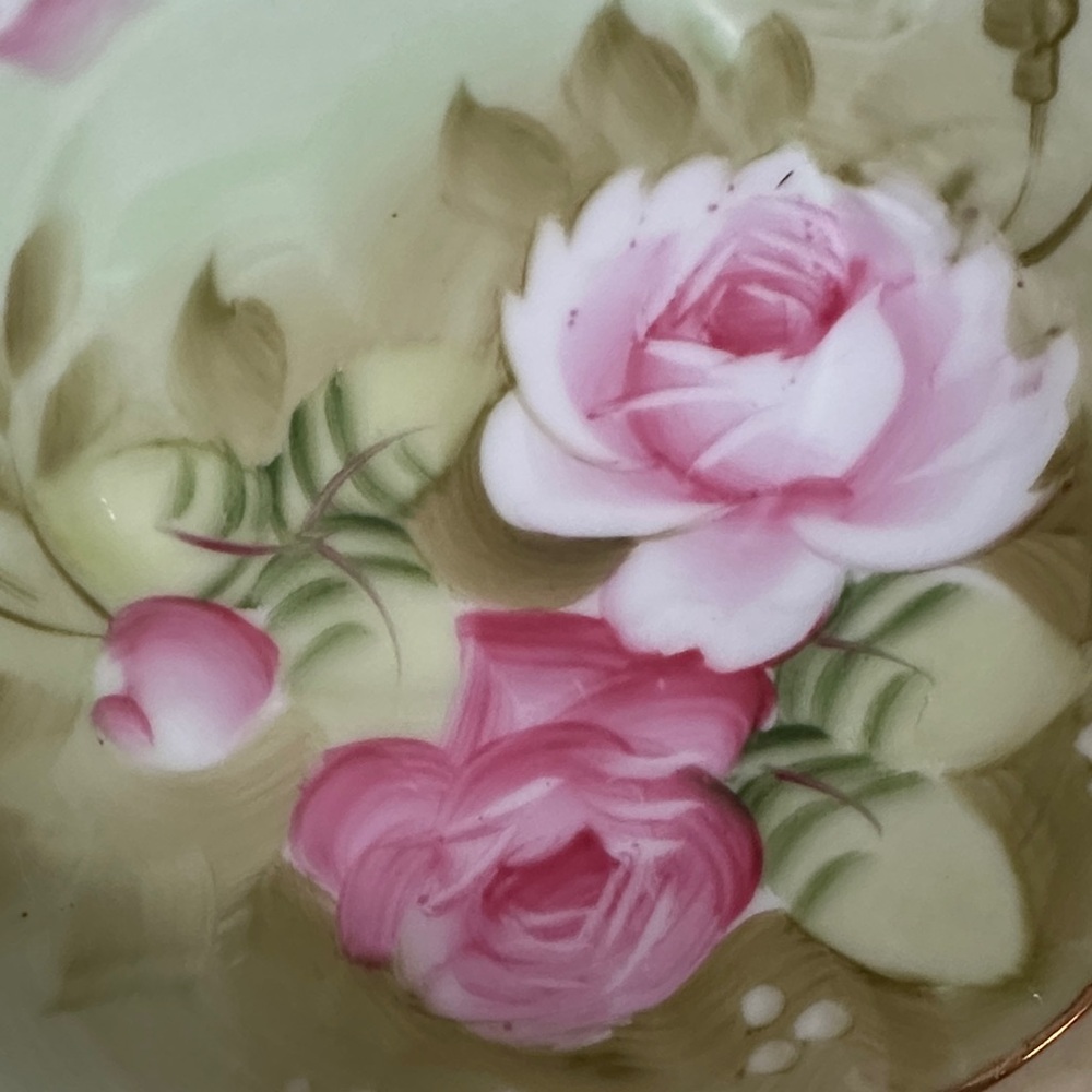 Vintage Lefton Heritage Green Rose Hand Painted Jelly Jar With Under Plate - Picture 7 of 8
